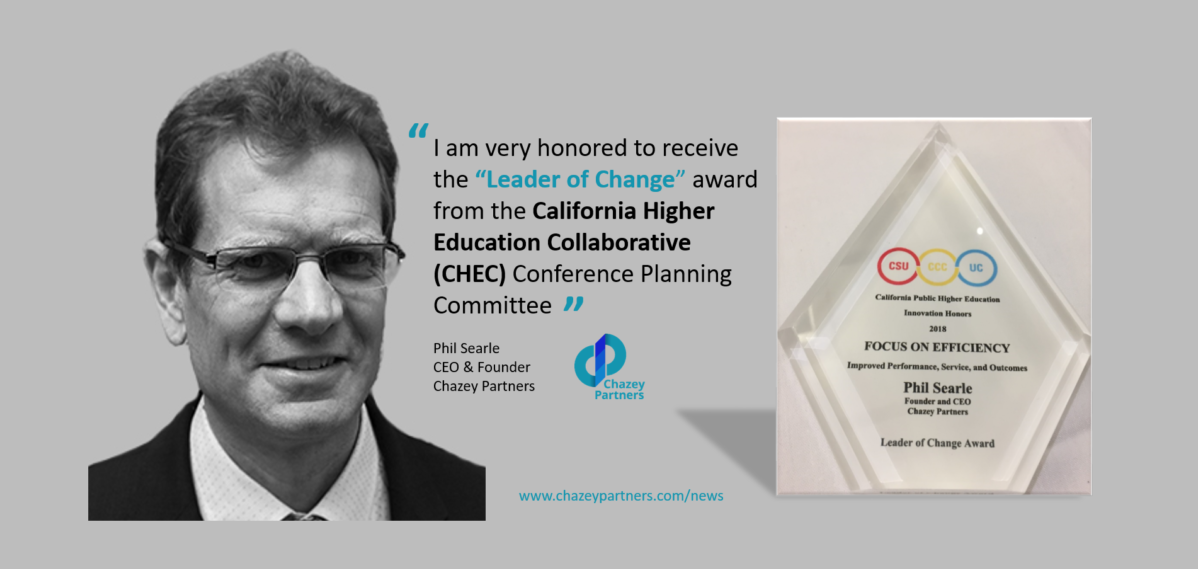 Phil Searle of Chazey Partners Receives the “Leader of Change” award from the California Higher Education Collaborative (CHEC) Conference Planning Committee